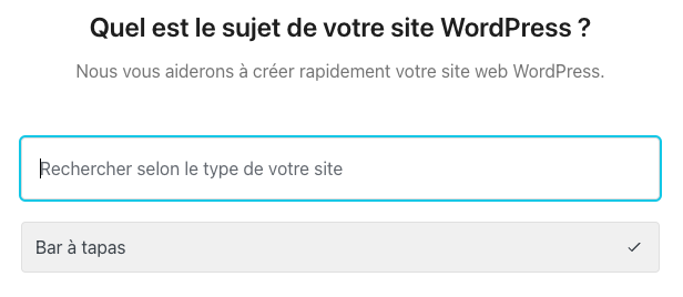 Une étape de l'installation de wordpress
