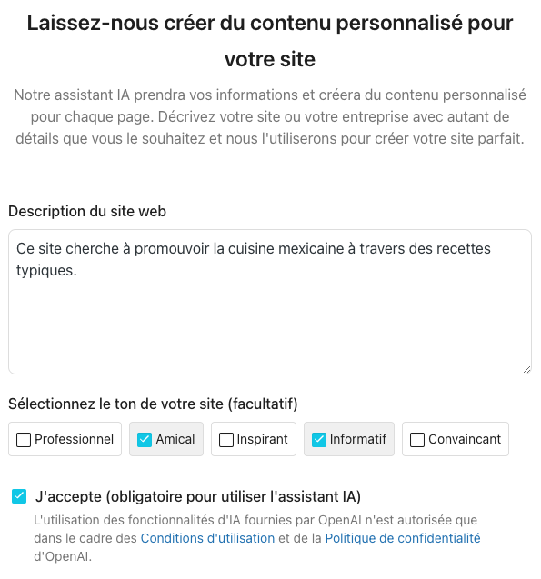 Une étape de l'installation de wordpress