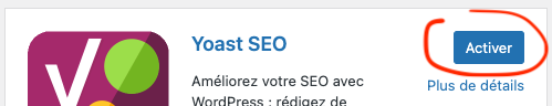 bouton activer de l'extension Yoast SEO