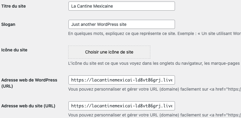 menu général de réglages