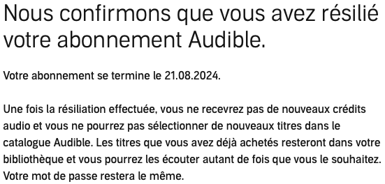 mail résiliation abonnement audible