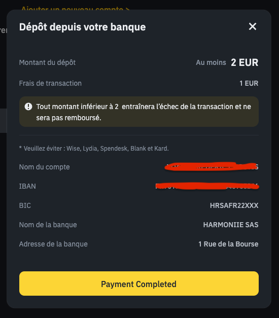 écran virement harmoniie sas