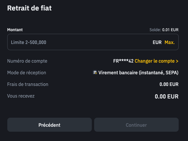 écran virement fiat binance